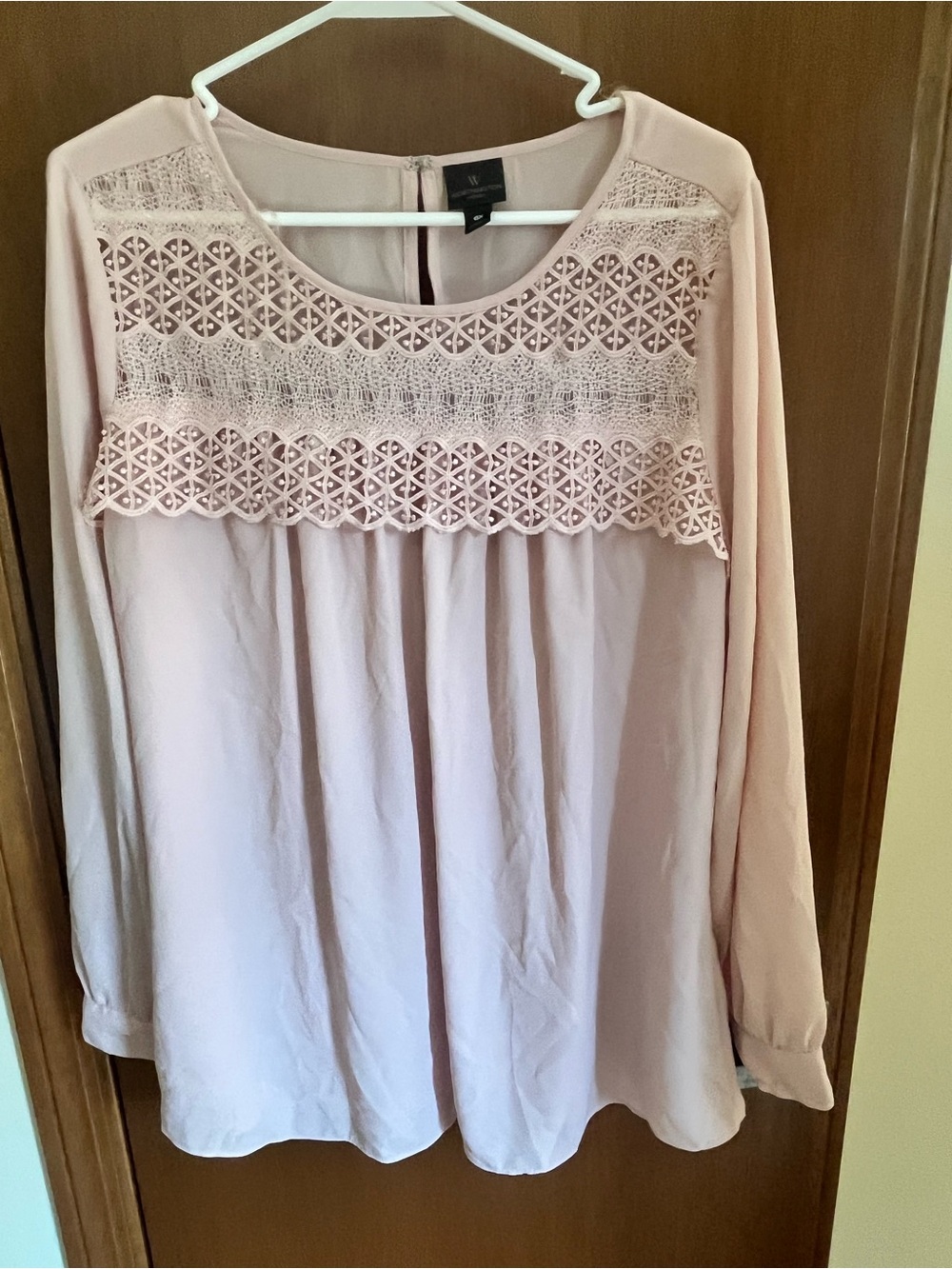 Worthington Blush Lace Yoke Long-Sleeve Top